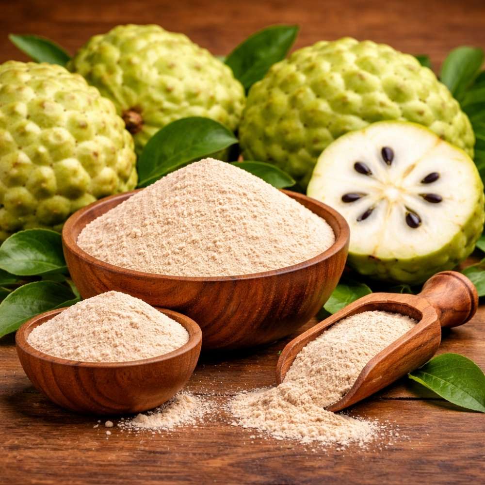 Premium-quality custard apple powder made from selected fruits, rich in nutrients and natural sweetness, ideal for food and nutraceutical applications.