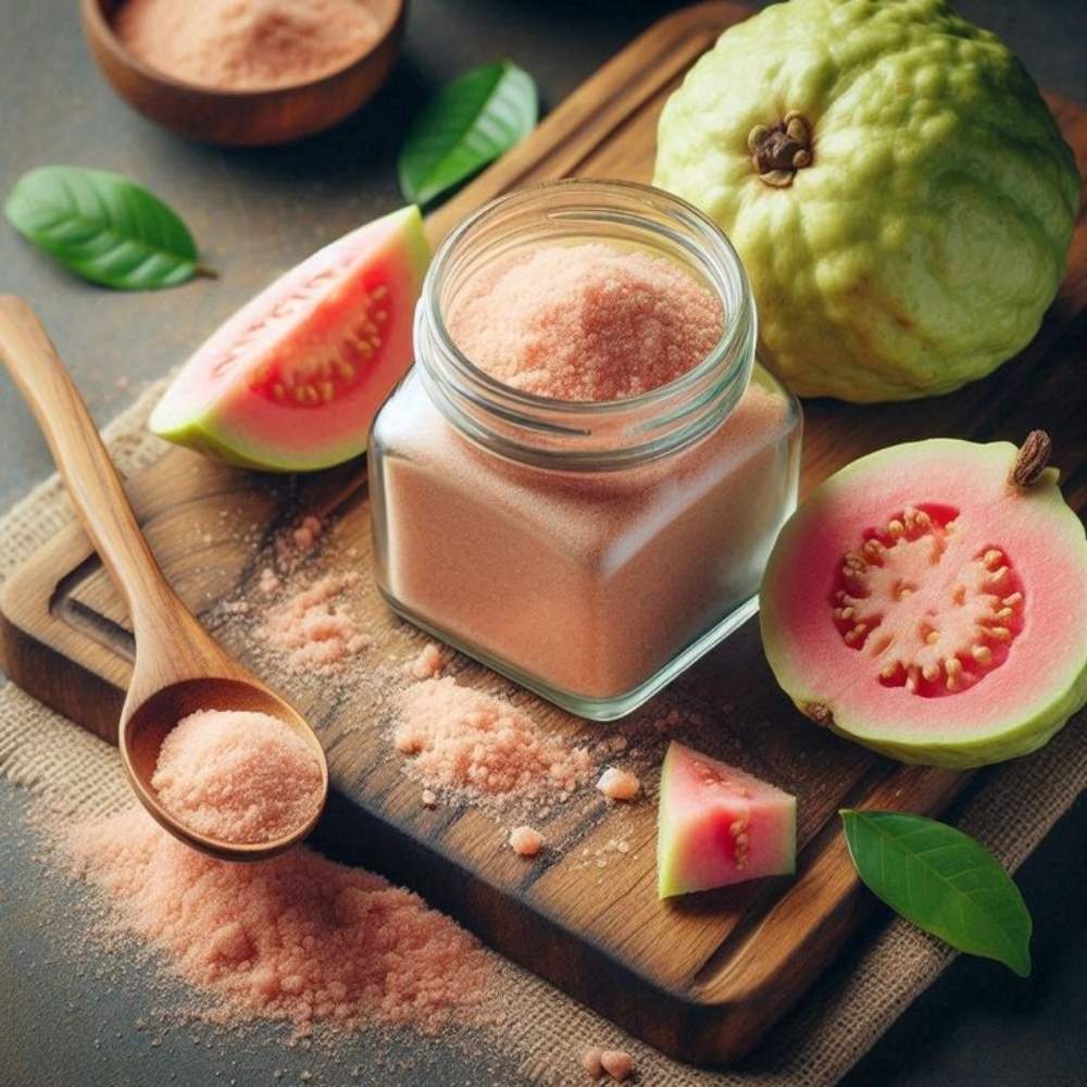 Premium-quality guava powder made from carefully selected fruits, rich in nutrients and natural flavor for food and nutraceutical applications.