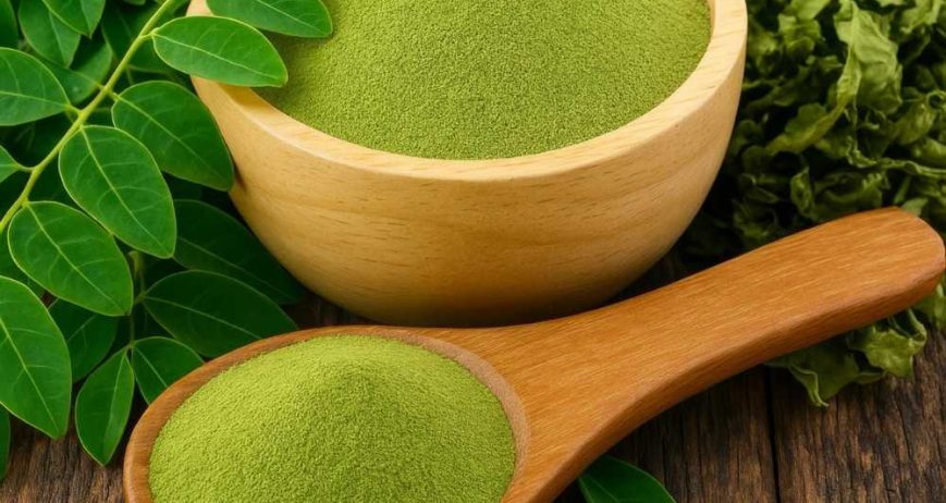Premium moringa powder made from carefully dried leaves, rich in nutrients and ideal for food, nutraceutical, and wellness applications.