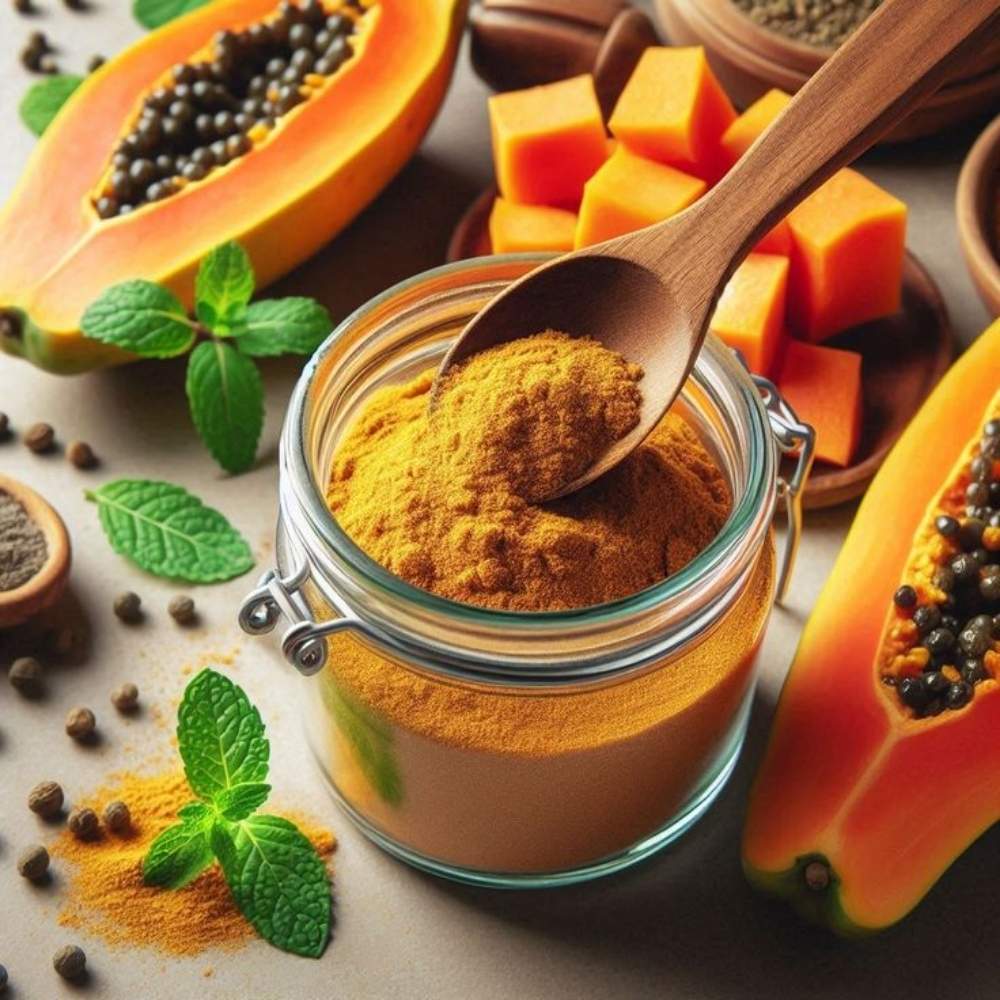 Premium-quality papaya powder made from selected fruits, rich in nutrients and natural enzymes, ideal for food, nutraceutical, and wellness applications.